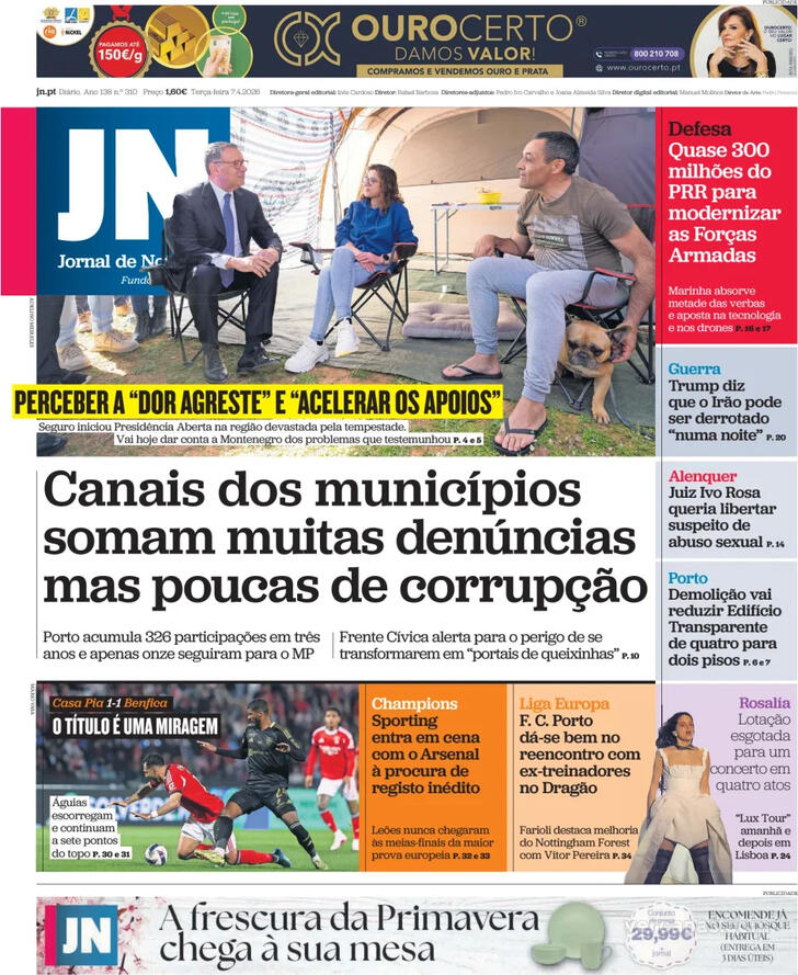 Capa Jornal de Not�cias - 2026-04-07