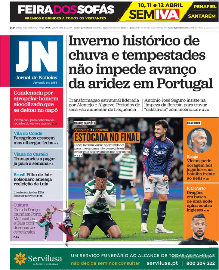 Capa Jornal de Not�cias - 2026-04-08