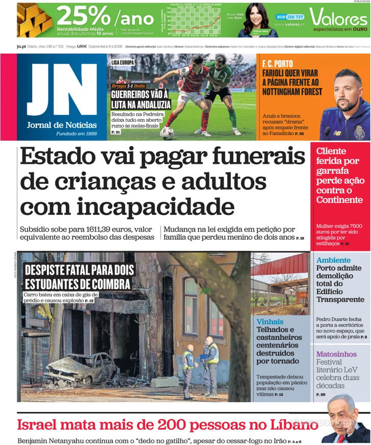 Capa Jornal de Not�cias - 2026-04-09