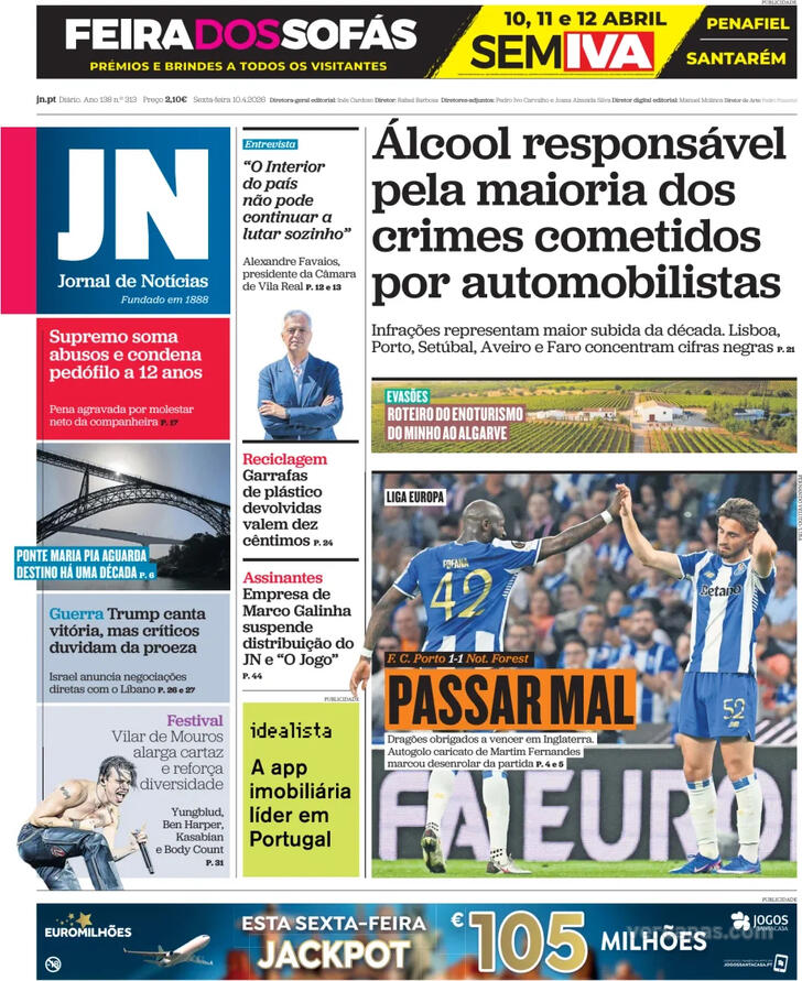 Capa Jornal de Not�cias - 2026-04-10