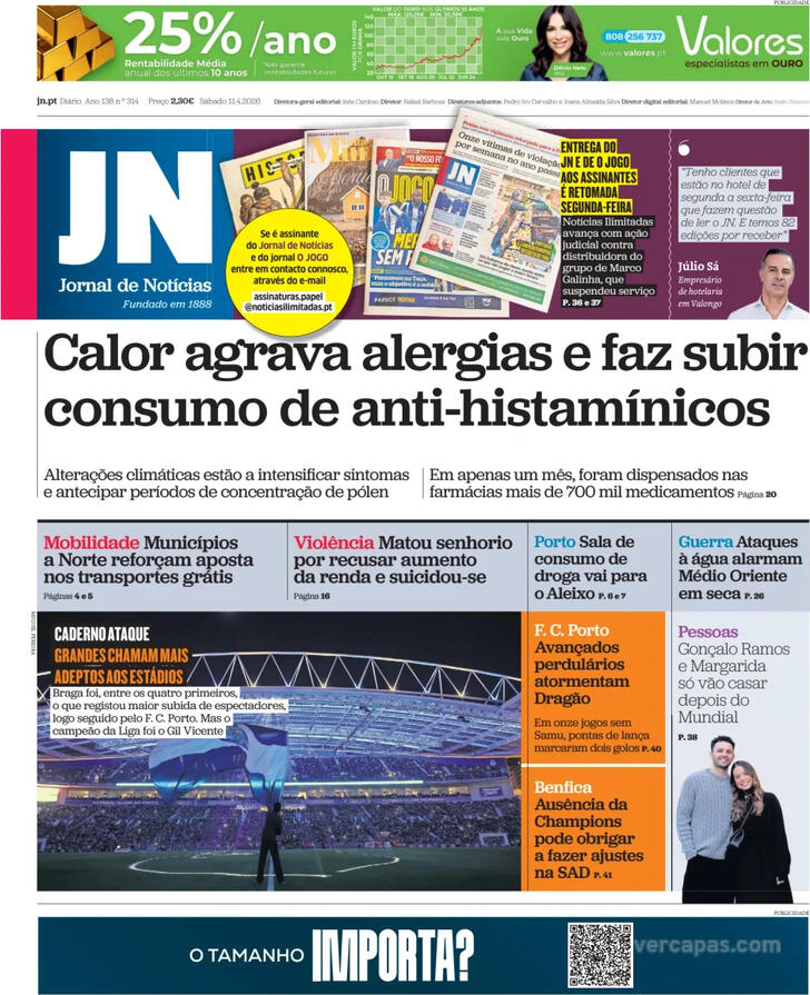 Capa Jornal de Not�cias - 2026-04-11