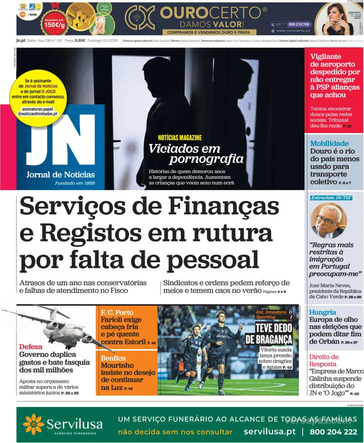 Capa Jornal de Not�cias - 2026-04-12