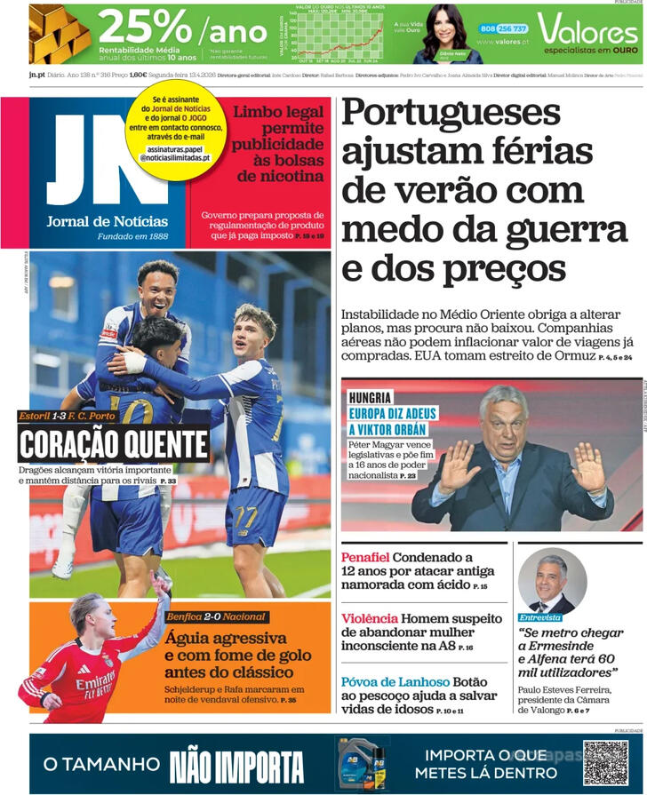 Capa Jornal de Not�cias - 2026-04-13