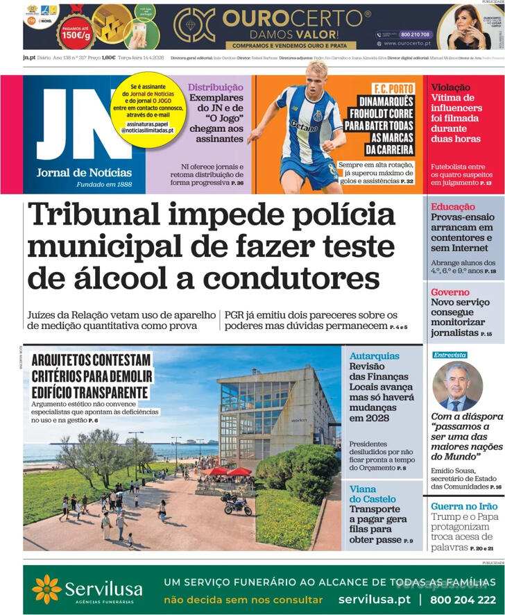 Capa Jornal de Not�cias - 2026-04-14