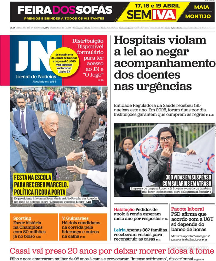 Capa Jornal de Not�cias - 2026-04-15