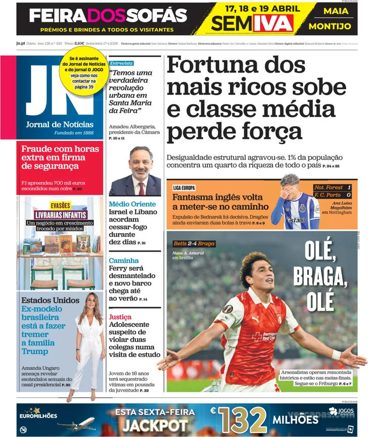Capa Jornal de Not�cias - 2026-04-17