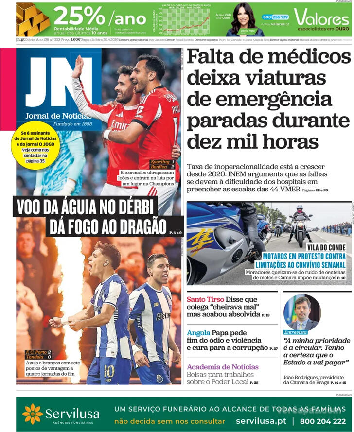 Capa Jornal de Not�cias - 2026-04-20