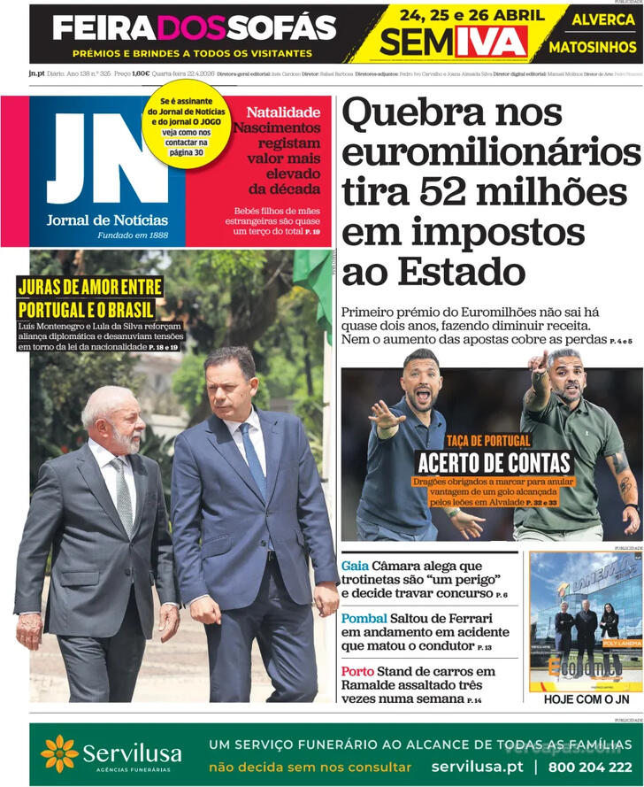 Capa Jornal de Not�cias - 2026-04-22