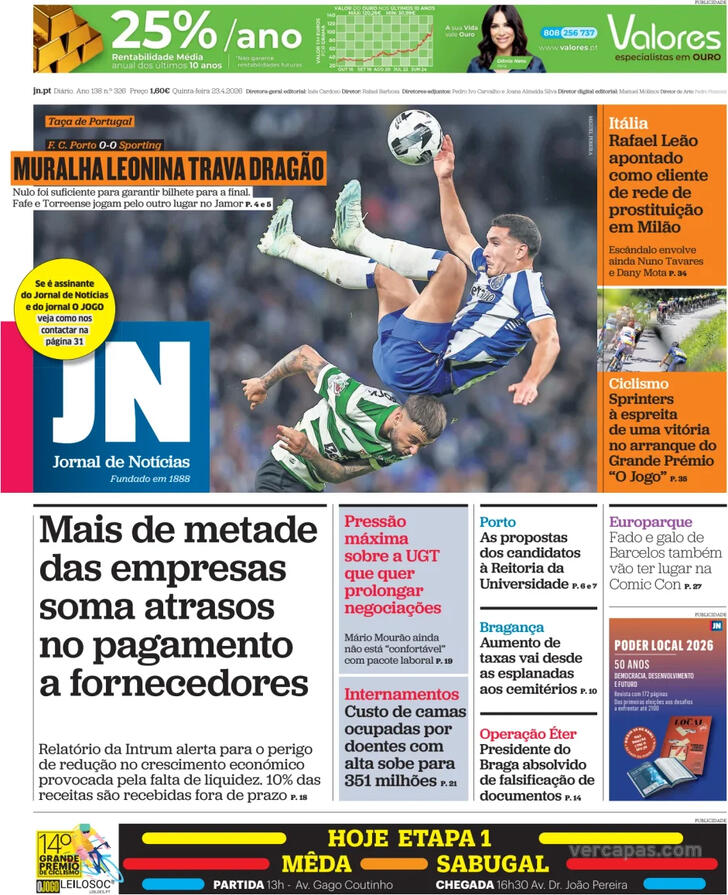 Capa Jornal de Not�cias - 2026-04-23