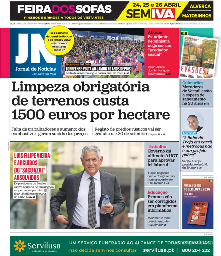 Capa Jornal de Not�cias - 2026-04-24