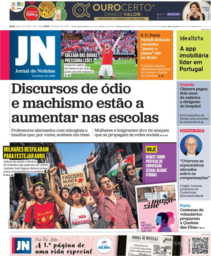 Capa Jornal de Not�cias - 2026-04-26