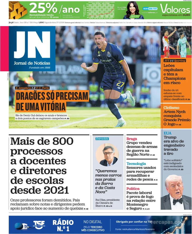 Capa Jornal de Not�cias - 2026-04-27