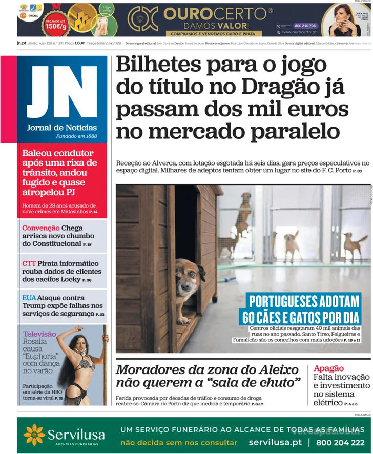 Capa Jornal de Not�cias - 2026-04-28