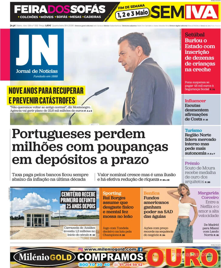 Capa Jornal de Not�cias - 2026-04-29