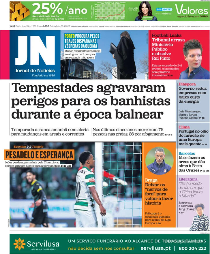 Capa Jornal de Not�cias - 2026-04-30