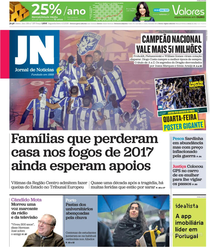 Capa Jornal de Not�cias - 2026-05-04