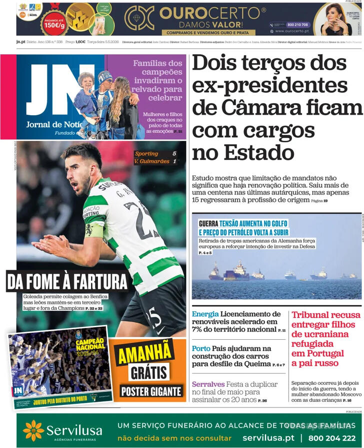 Capa Jornal de Not�cias - 2026-05-05