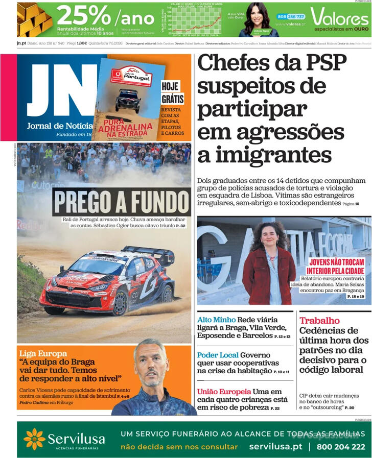 Capa Jornal de Not�cias - 2026-05-07