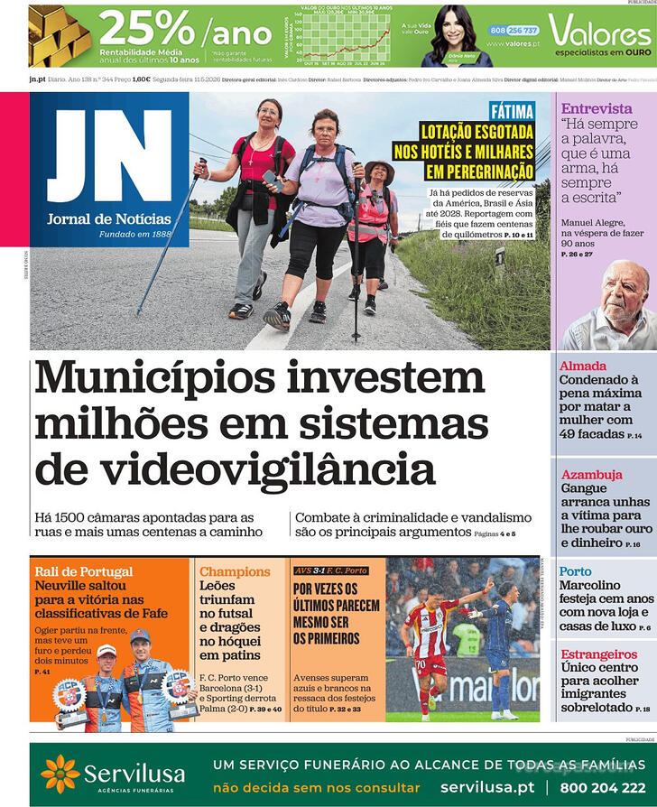 Capa Jornal de Not�cias - 2026-05-11
