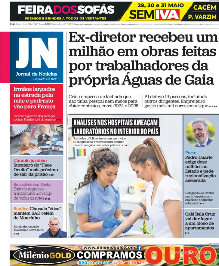 Capa Jornal de Not�cias - 2026-05-27