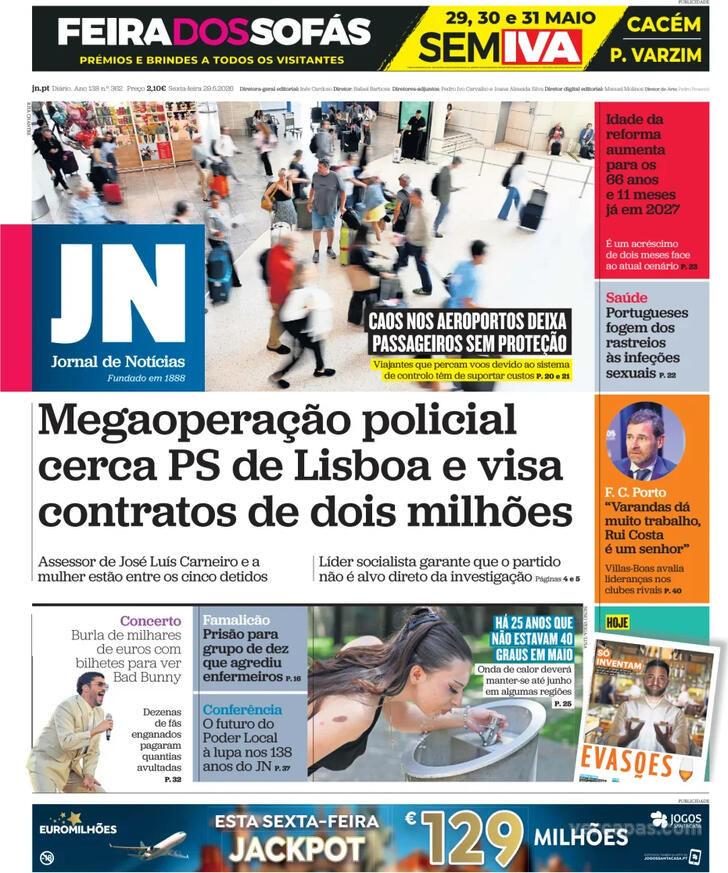 Capa Jornal de Not�cias - 2026-05-29