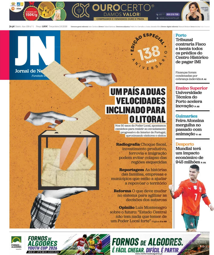Capa Jornal de Not�cias - 2026-06-02