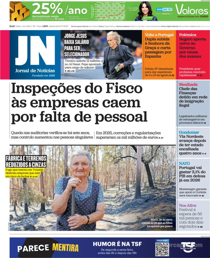 Capa Jornal de Not�cias - 2026-07-09