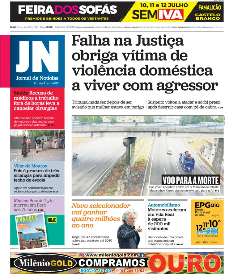 Capa Jornal de Not�cias - 2026-07-10