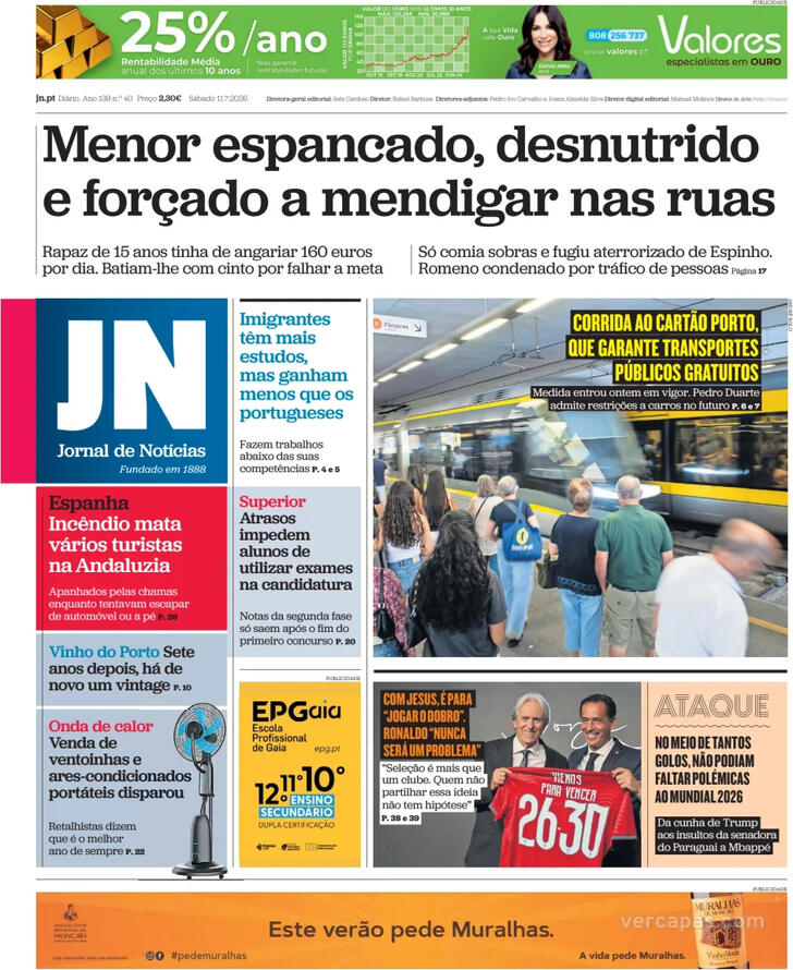 Capa Jornal de Not�cias - 2026-07-11