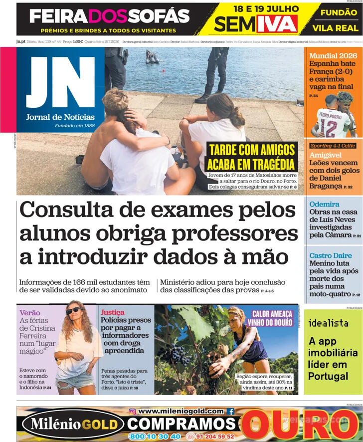 Capa Jornal de Not�cias - 2026-07-15