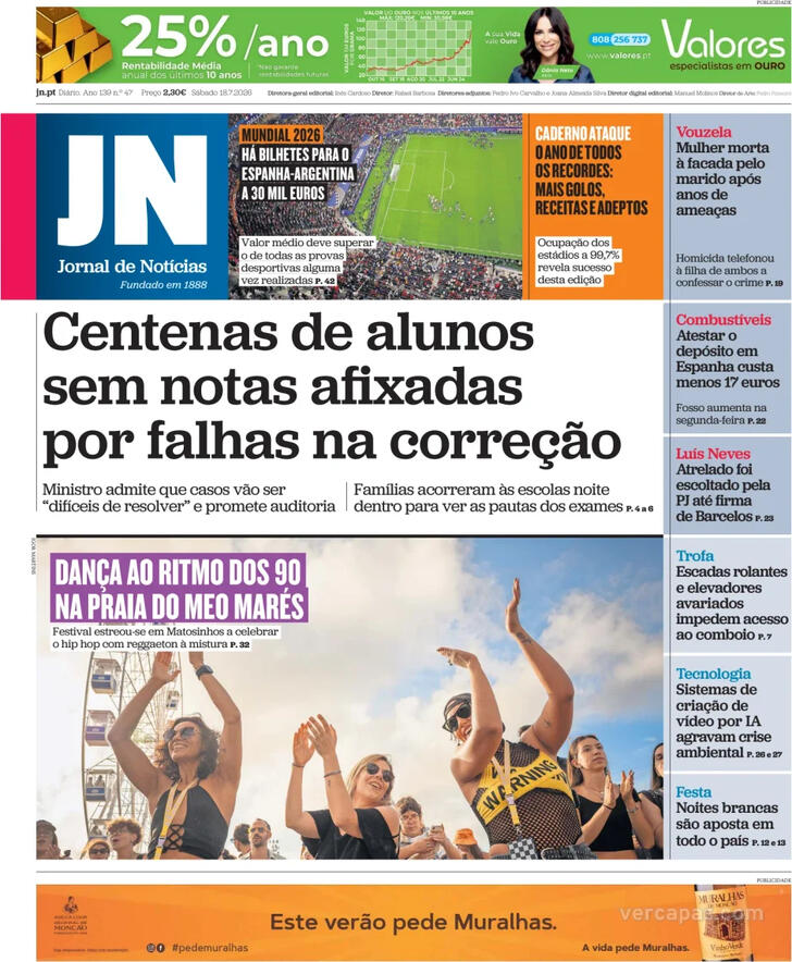Capa Jornal de Not�cias - 2026-07-18