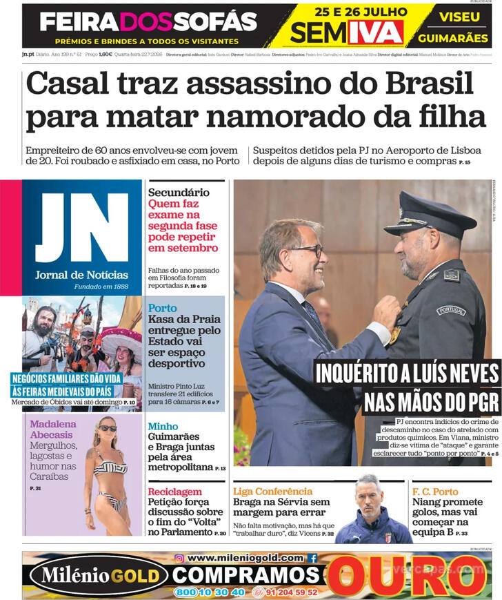 Capa Jornal de Not�cias - 2026-07-22