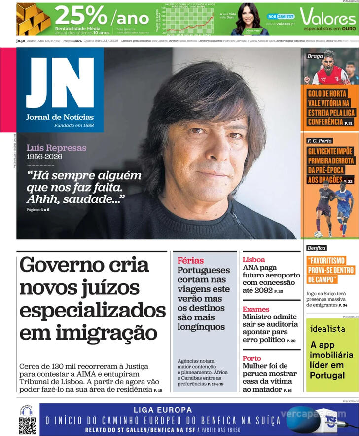 Capa Jornal de Not�cias - 2026-07-23