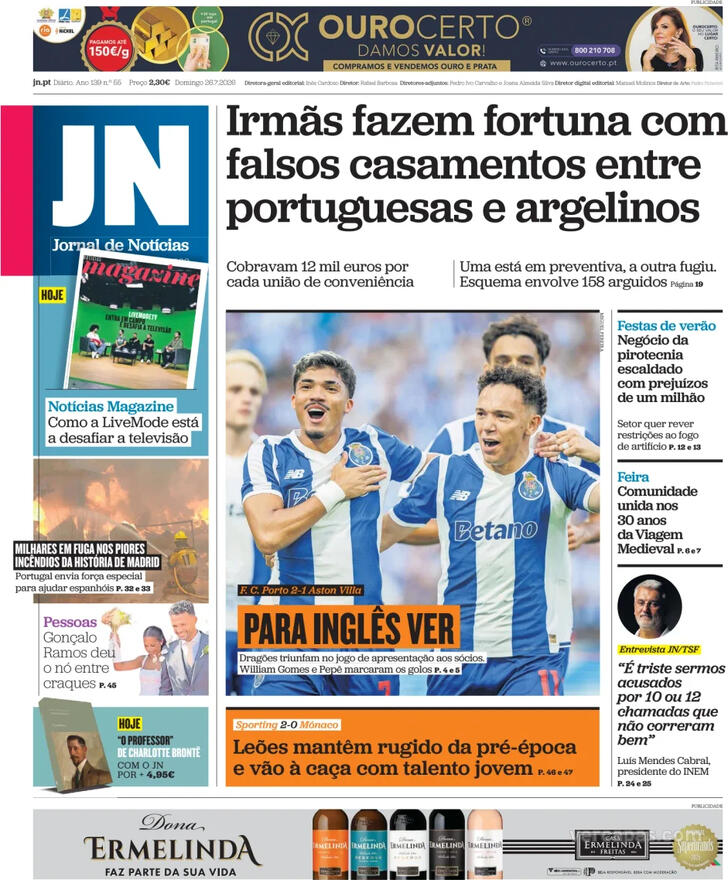 Capa Jornal de Not�cias - 2026-07-26