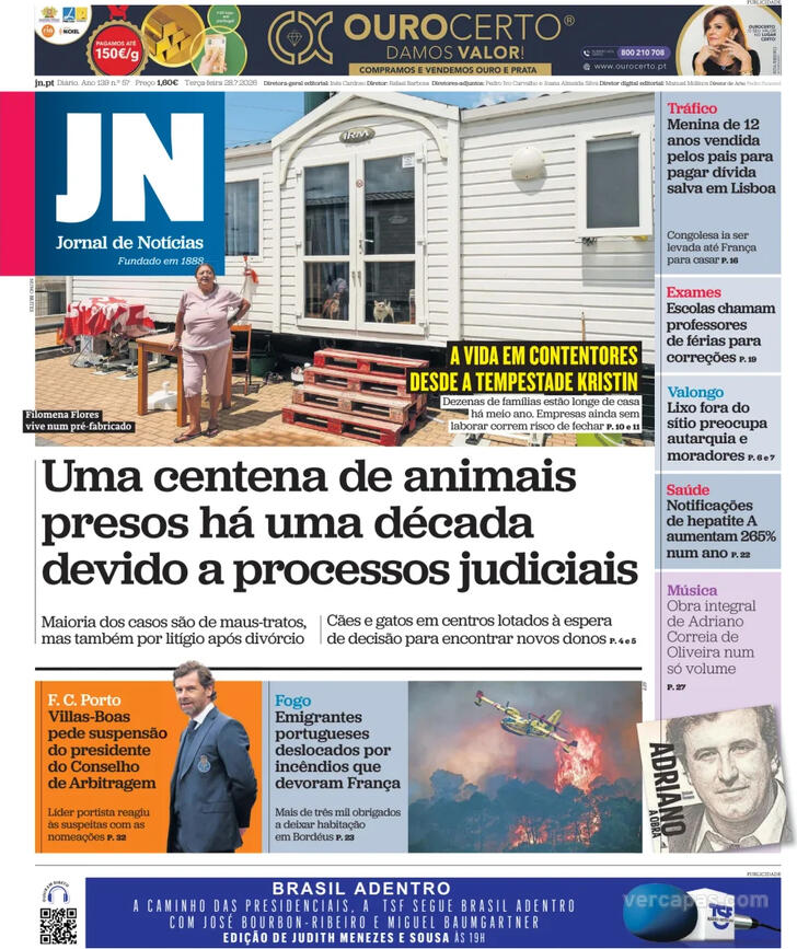 Capa do jornal Jornal de Notícias