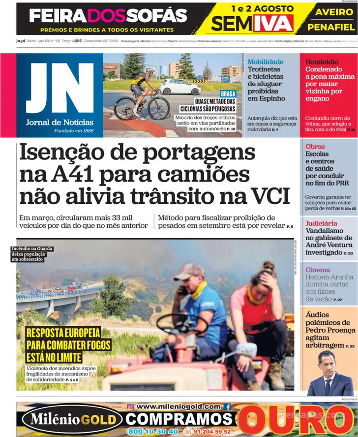 Capa do jornal Jornal de Notícias
