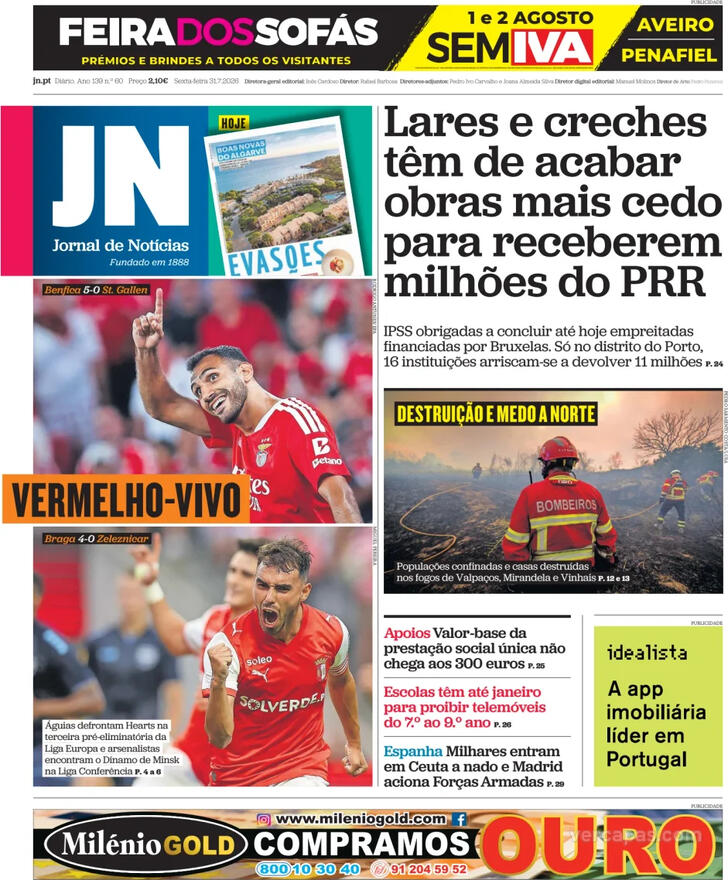 Capa do jornal Jornal de Notícias