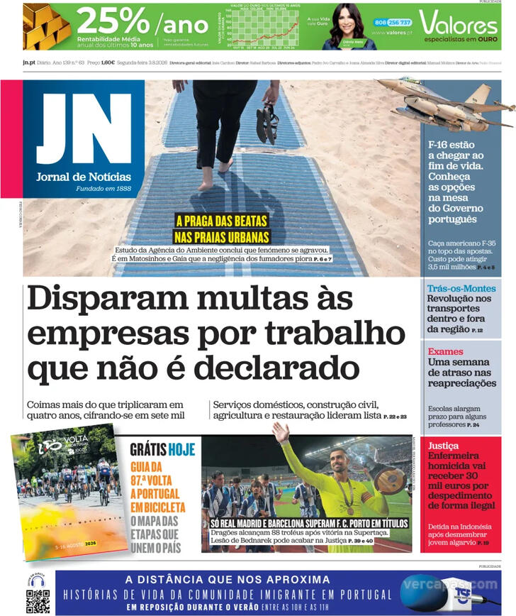 Capa do jornal Jornal de Notícias
