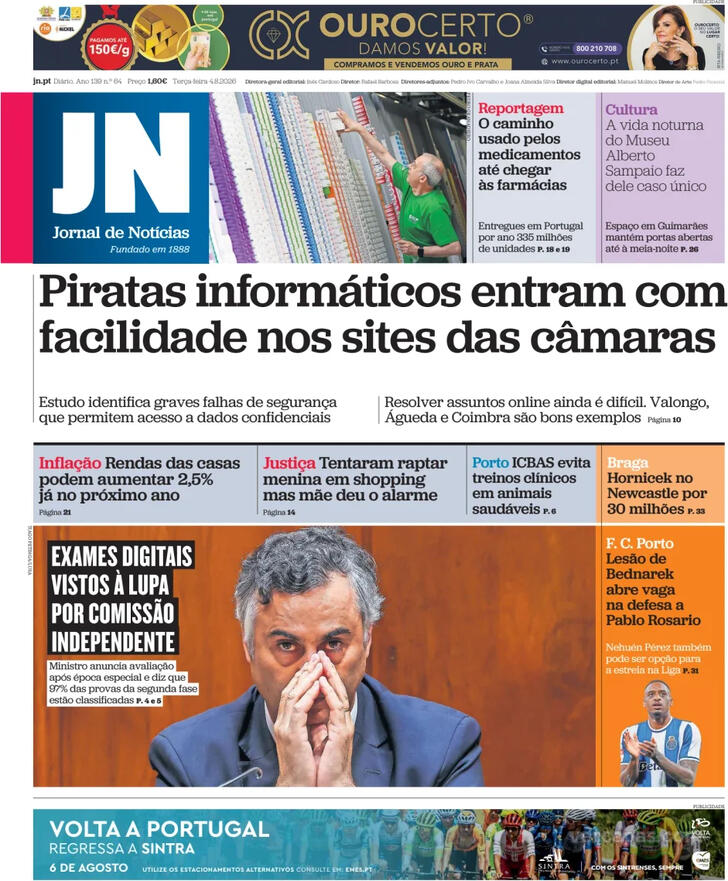 Capa do jornal Jornal de Notícias