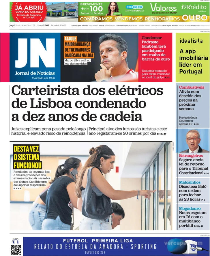 Capa do jornal Jornal de Notícias
