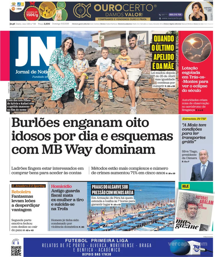 Capa Jornal de Not�cias - 2026-08-09