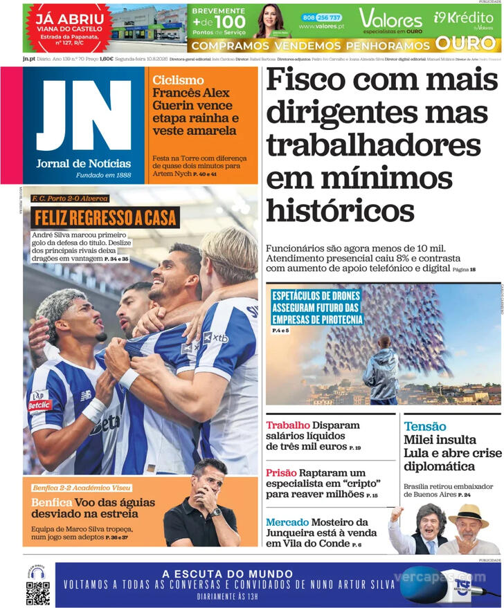 Capa Jornal de Not�cias - 2026-08-10