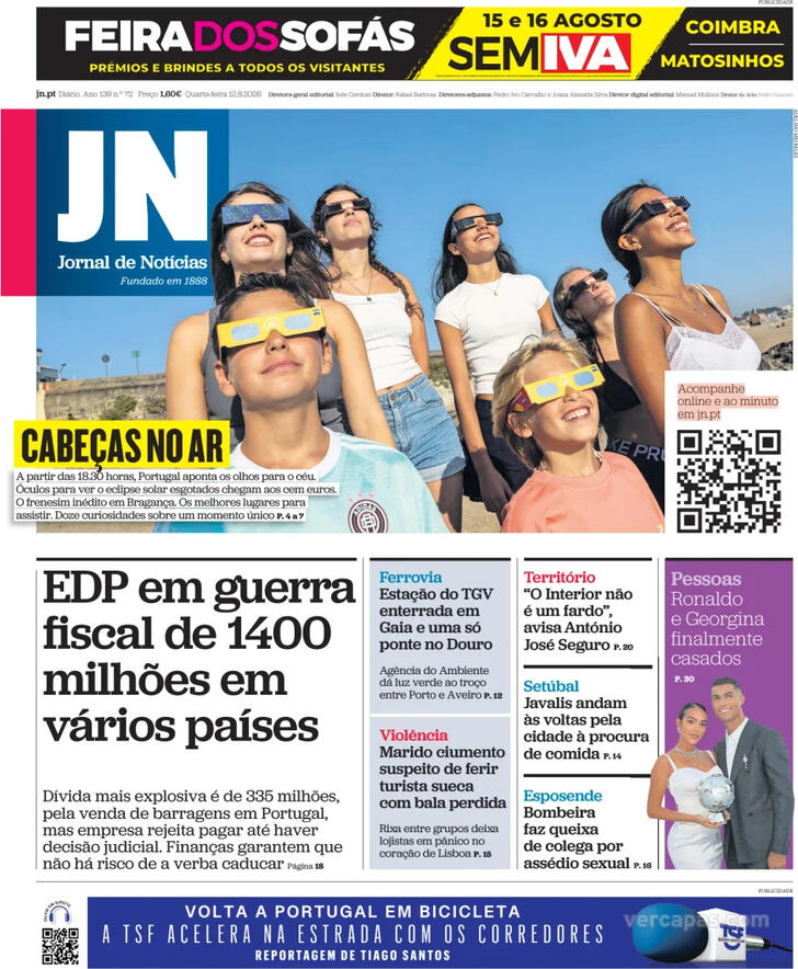 Capa Jornal de Not�cias - 2026-08-12