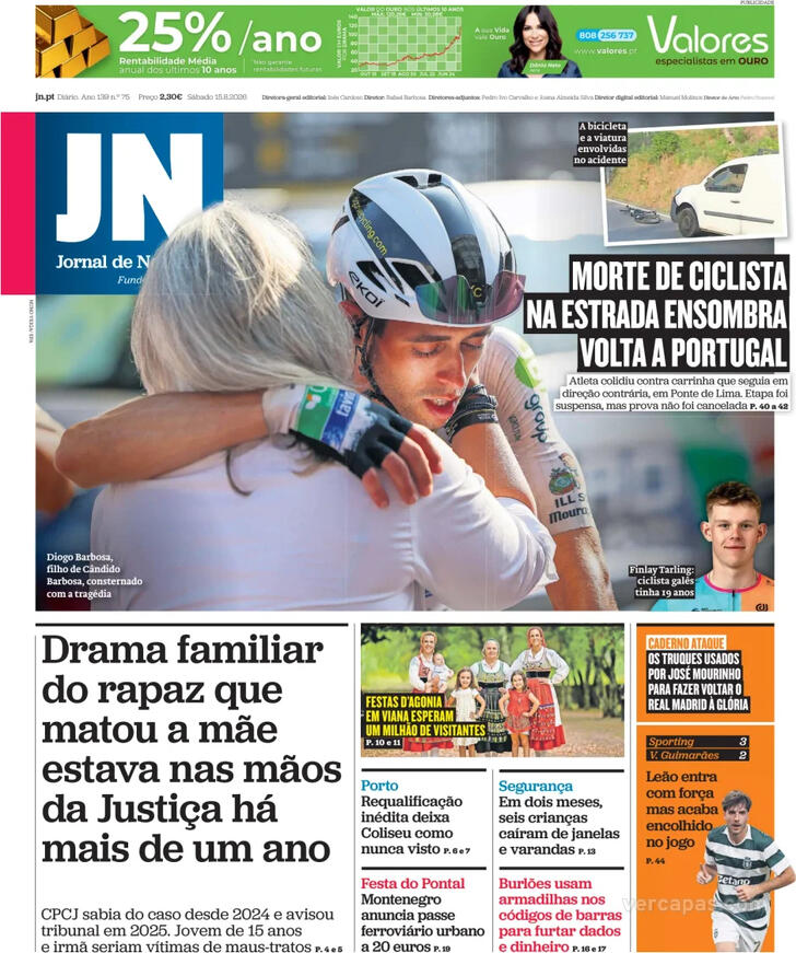 Capa Jornal de Not�cias - 2026-08-15