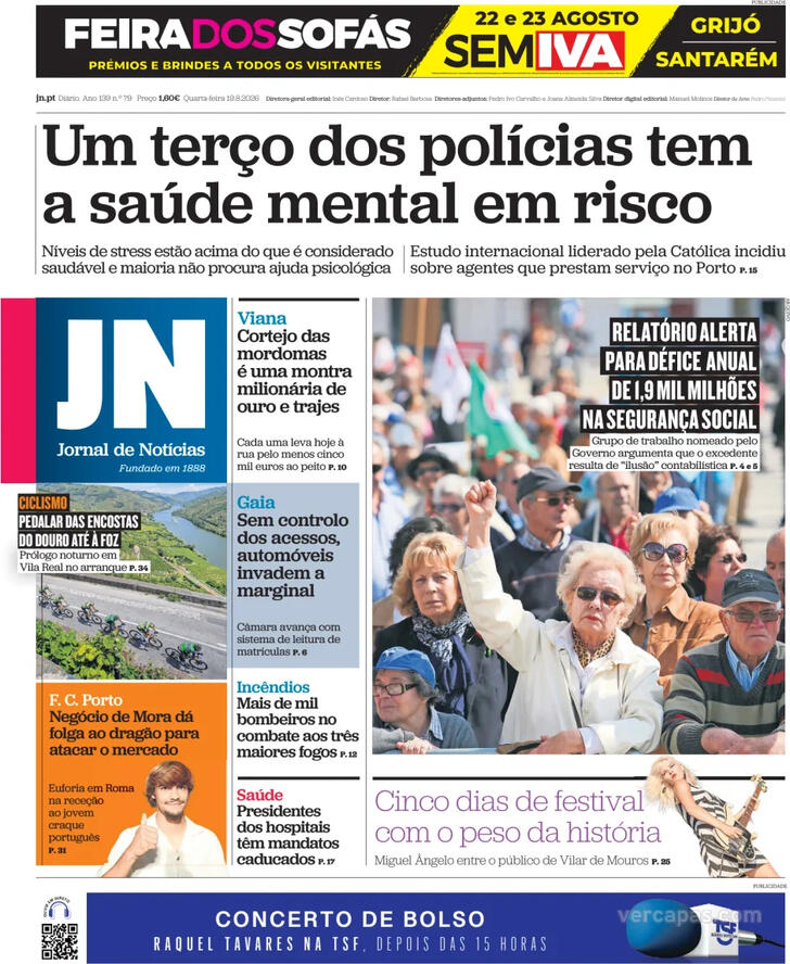 Capa Jornal de Not�cias - 2026-08-19