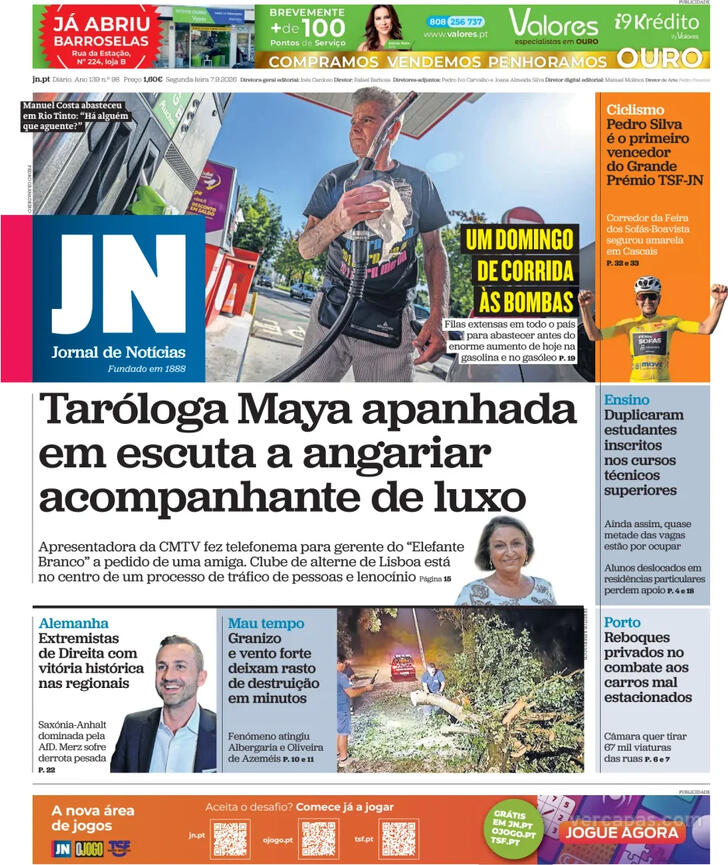 Capa do jornal Jornal de Notícias