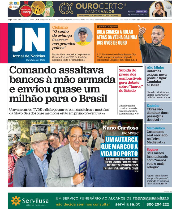 Capa do jornal Jornal de Notícias