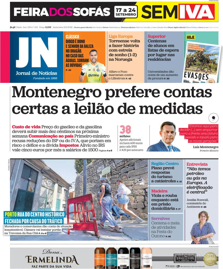 Capa Jornal de Not�cias - 2026-09-18
