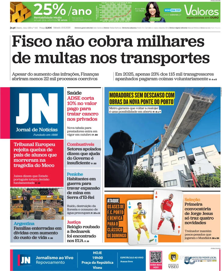 Capa Jornal de Not�cias - 2026-09-19
