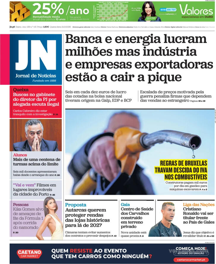 Capa do jornal Jornal de Notícias